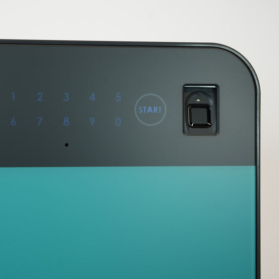 Modern biometric safes in pop colors: Cocono Chroma 20 small safe in Pacific