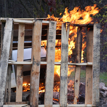 Fire burning around a Cocono Safe