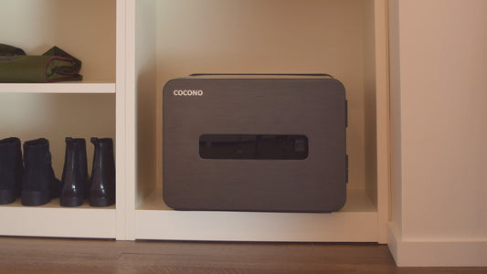 Photo of a small fire safe, graphite color, Cocono 20 style.