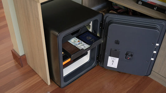 Cocono Classic 40 in Graphite modern safe with drawer holding cash and passport