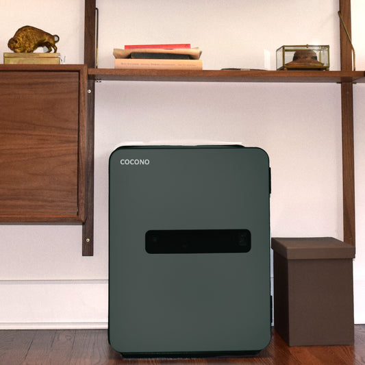 Olive green Cocono 40 medium size safe, home fire safe, in a modern home.