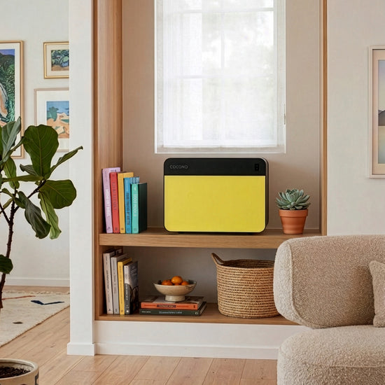 Cocono Chroma 20 small fireproof same in lemon in a sunny colorful home