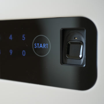 Biometric safe showing fingerprint lock and electronic keypad (on Cocono 20 small household safe).