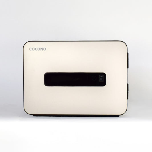 Small fireproof safe: Ivory white Cocono 20 small fire resistant safe. Biometric safe for a house or apartment.